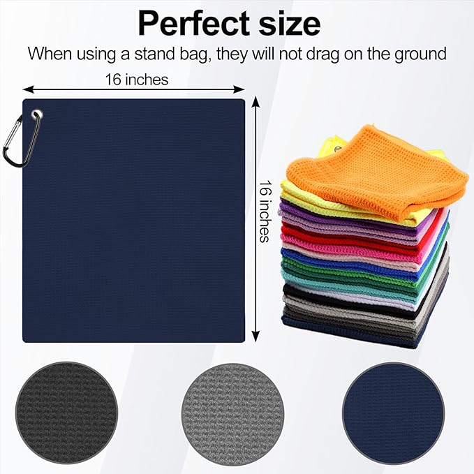 3 Pack 16" X 16" Golf Towels for Golf Bags for Men, Premium Waffle-Pattern Golf Towel with Carabiner Clip, Super Absorbent Microfiber Towel, Golf Accessories for Men, 3 Dark-Blue Colors
