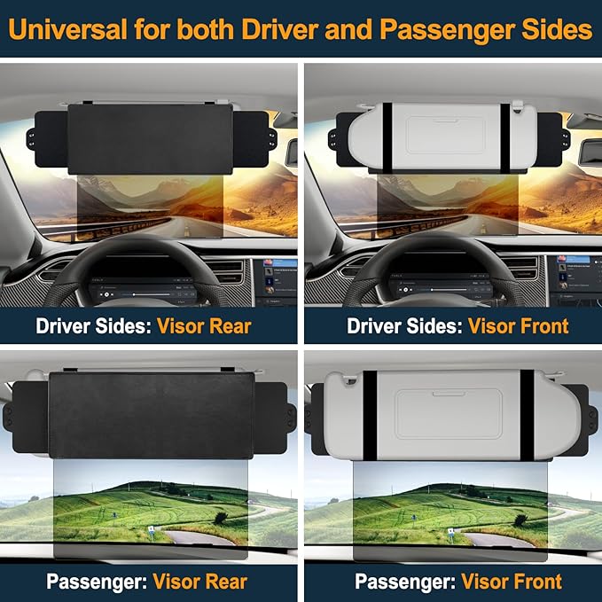 Veharvim Sun Visor Extender for Car with 2 Side Sunshade,(Polarized, UV400, Hook&Loop, Pc Lens), Visor Extender Attachment for Car Visor, Anti-Glare for Safe Driving
