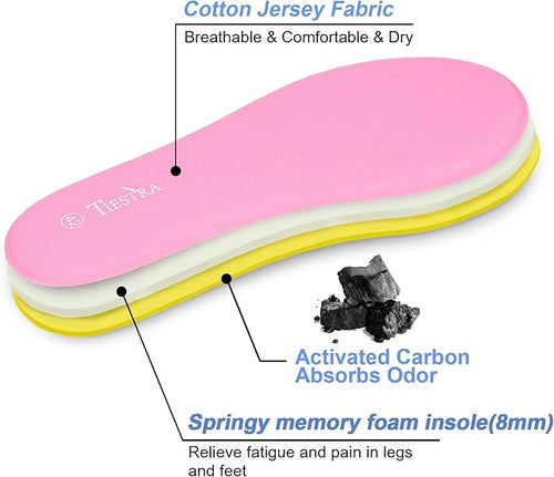 2 Pair -Shoe Inserts for Womens Memory Foam Insoles,Replacement Insoles for Work Boots Running Shoes, Cushion Shock Absorbing for Foot Pain Relief, Comfort Breathable Inner Soles Pink 39EU,US8