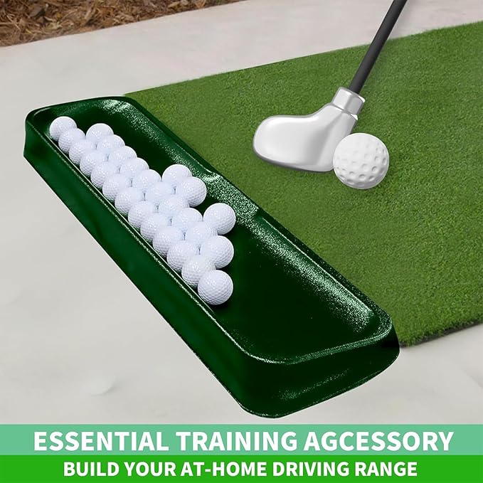 Golf Ball Tray, Dark Green | 100-Ball Capacity | Heavy-Duty High-Impact Plastic Dispenser | Universal Fit for All Golf Hitting Mats, Practice & Simulators