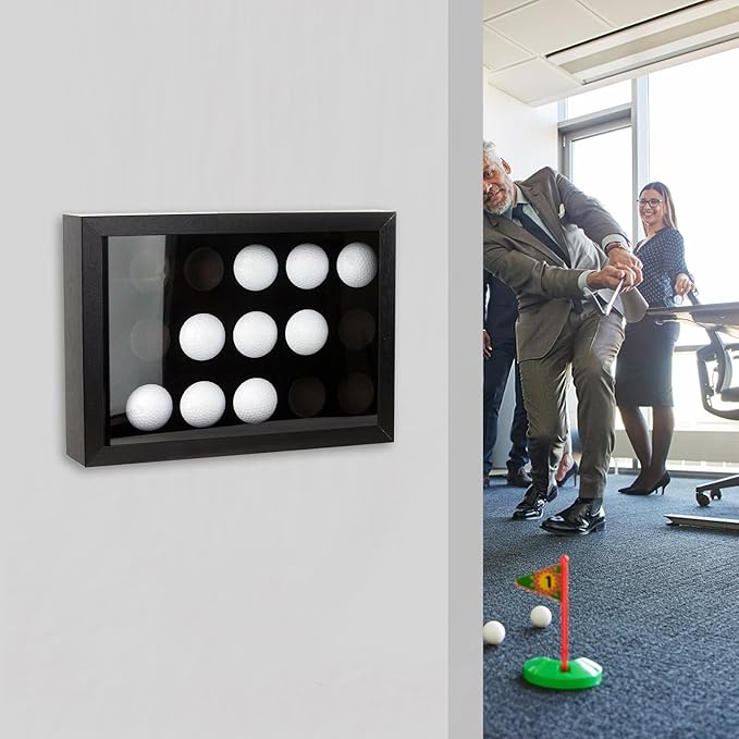 Golf Balls Display Case with EVA Foam Protection, Wall Mount & Desktop Golf Ball Holder Display Case Shadow Box Hold up 15 for Collector, 12.3 x 8.86 x 2.56 Inch