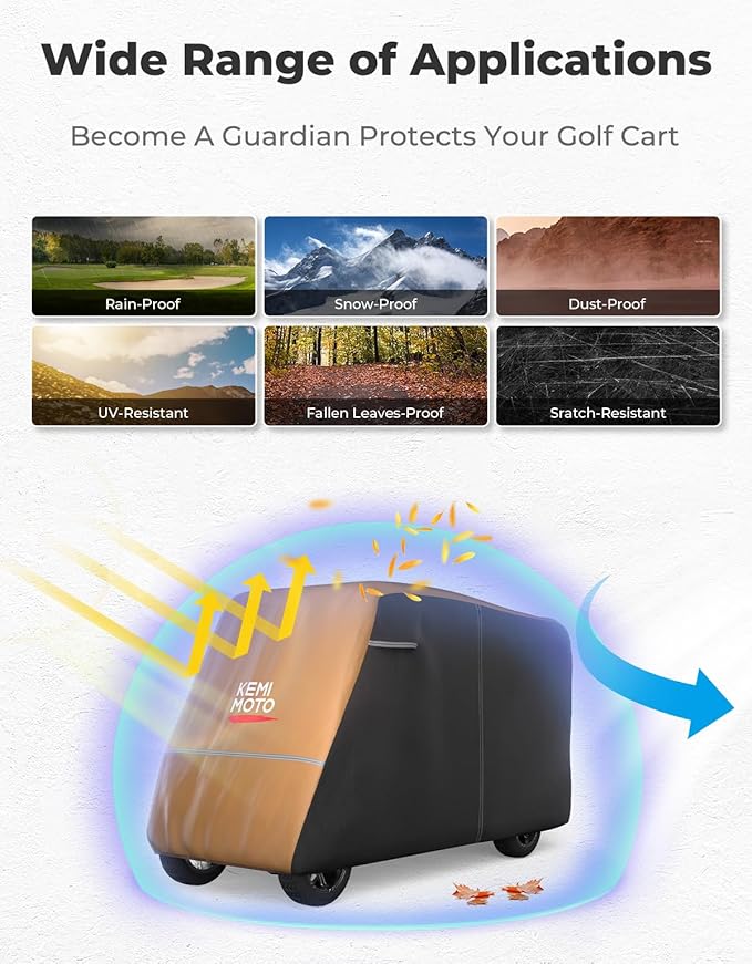 KEMIMOTO Golf Cart Cover, 2/2+2/4/4+2/6/6+2/8 Passenger Heavy Duty Golf Cart Rain Covers with Storage Bag Universal Compatible with EZGO Club Car