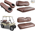 NOKINS Golf Cart Seat Covers for Club Car DS 2000.5-Up, Vinyl Front&Rear Seat Cover with Flip-Up Armrests kit, with Cup Holder, for 1" Square Tube (Brown&Brown 8438)