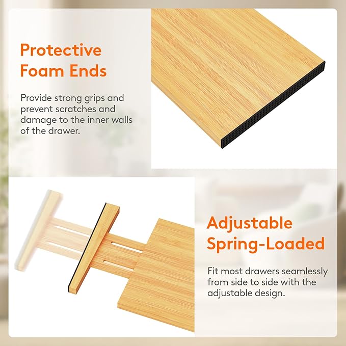 Lifewit 4 Pack 6" Deep Bamboo Drawer Dividers, 13-16.5" Expandable Drawer Organisers for Clothes, Adjustable Dresser Drawer Divider, Clothing Drawers Separators for Dresser, Bedroom, Bathroom, Office