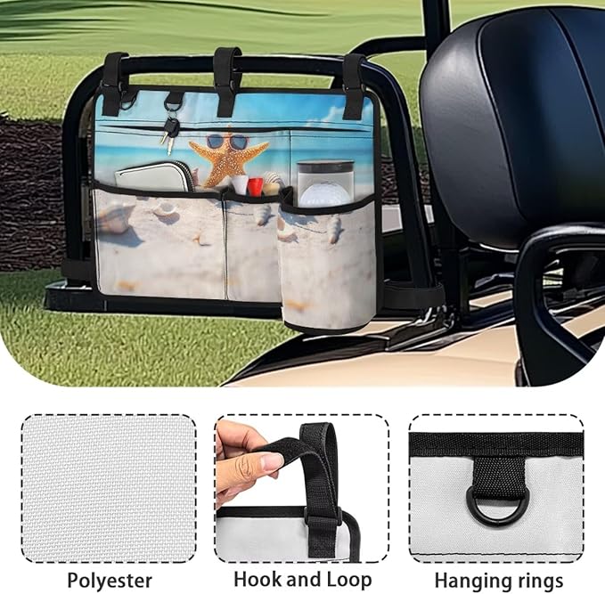 Beach Golf Cart Rear Seat Organizer Foldable Storage Bag for Club Car, Wheelchair and Walker