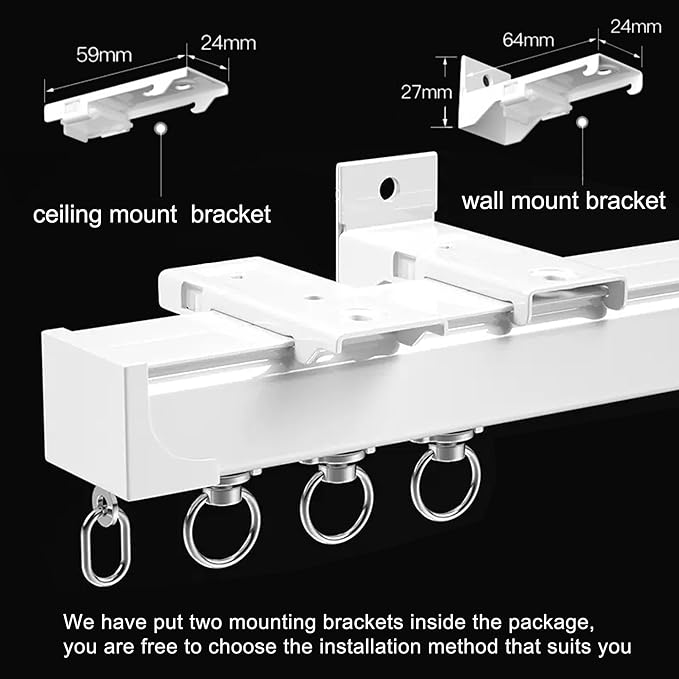 Ceiling Curtain Track Ceiling Mounted Curtain Rail for Curtains, Drapes, and Room Dividers Ceiling or Wall Mount Curtain Track Room Divider-Sliding Curtain Rail for Living room (white, 2m)
