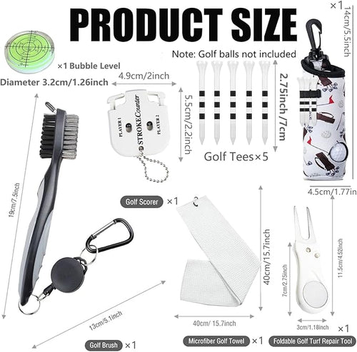 11 Pcs Golf Accessories Kit, Include Golf Ball Bag with Hook Tees Towel Cleaner Brush Ball Marker Divot Tool Score Counter