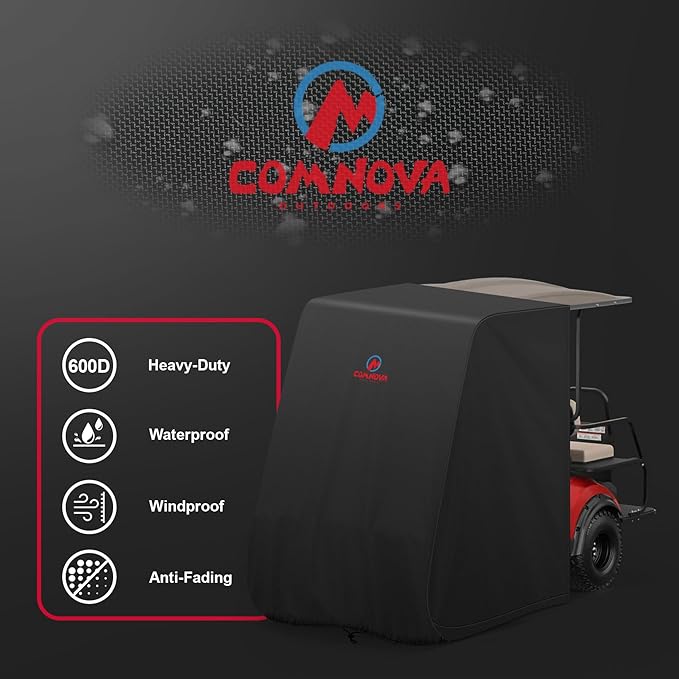 Comnova Golf Cart Cover 4 Passenger - 600D Waterproof Golf Carts Enclosure with Zipper, Windproof & UV Resistant, Outdoor Golf Cart Cover Universal Fit EZGO, Club Car, Yamaha up to 112"L x 48"W x 66"H