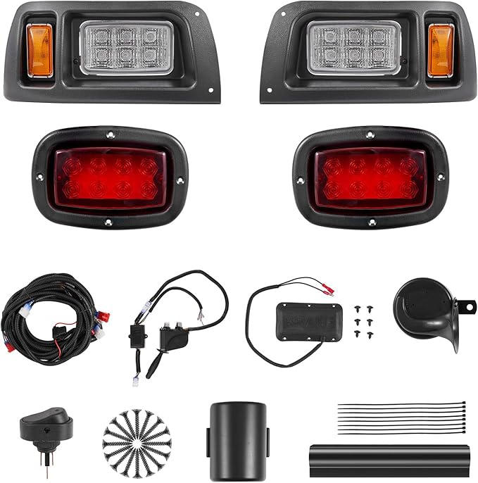 VEVOR Golf Cart Light Kit, 12 Volt, Street Legal LED Headlight and Taillight Kit with Wiring Harness, Turn Signals, Hazard Light, Switch Horn, Brake Pad, Zip Ties, ABS Housing, for Club Car DS 1993-Up