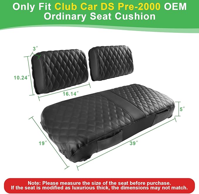 Club Car DS Pre-2000 Seat Cover, Golf Cart Front Seat Cover Fit for Club Car DS 1982-2000 OEM Ordinary Seat Cushion, Concave and Convex Design Appearance, Thick Vinyl Leather Comfortable