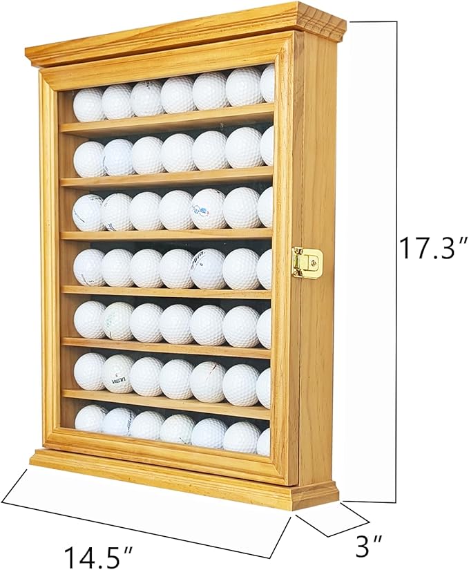 49 Golf Ball Display Case | Solid Wood Cabinet with 98% UV Protection | Lockable Glass Door for Golf Enthusiasts