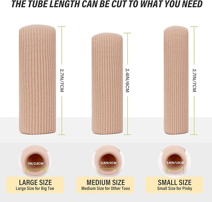ERGOfoot 6 Pack Toe Caps Close Finger Toe Sleeve Tubes Toe Protectors Gel Rubbing Tube to Prevent Bunions, Hammertoes, Callus, Corn, Blisters(Diameter 2.0cm)