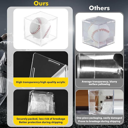 12 Pack Assembled Baseball Display Case, UV-Blocking Acrylic Baseball Holder Display Case, 3.2 Inch Cube Clear Softball Holder Box, Signed Baseballs Protector for Collectibles, Tennis Ball