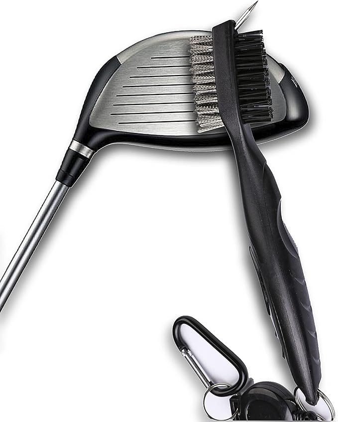 Golf Towels, Microfiber Waffle Pattern Tri-fold Golf Towel - Brush Tool Kit with Club Groove Cleaner, with Clip Men Women Golf Gifts (Black Towel+Black Brush)