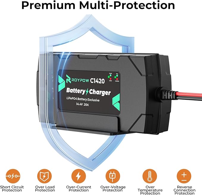 12V 100Ah LiFePO4 Battery with 12V 20A LiFePO4 Battery Charger, PowerUrus 4000-8000 Cycle Rechargeable Lithium Battery with Smart APP, 12V 100Ah Lithium Battery for RV, Marine, Off Grid Application