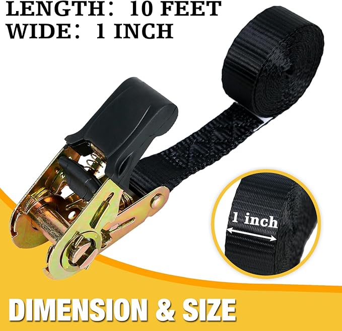 Endless Retractable Ratchet Straps 1650 lb Break Strength 1" x 10 Ft (No Hooks)Tie Down Strap Rope Travel Trailer/RV Motorcyle,Car Cargo Ropes for tieing up Stuff,Case,Water Tank to Roof Rack,or Trees