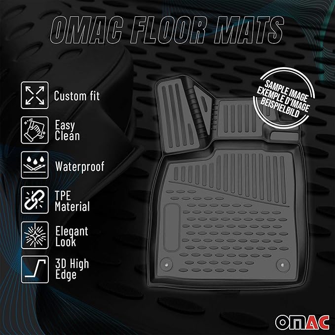 OMAC Floor Mats for VW e-Golf 2015-2019 Car Mats All Weather 3D Custom Fit Rubber Mat Waterproof Odorless TPE Floor Liners Laser Measured Non-Slip (Black)
