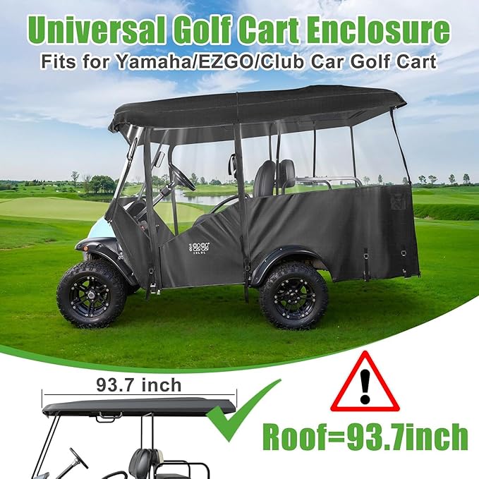 4 Passenger Golf Cart Enclosure Universal Rain Cover, 600D Waterproof Driving Enclosure for Club Car EZGO RXV TXT Yamaha, 93.7 Inch in Roof, 93-3/4" Top