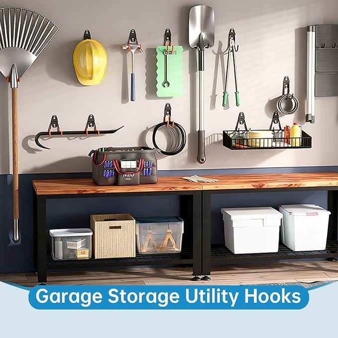 2 Pack Garage Storage Utility Hooks，Garage Garden Tool Organizer，Steel Wall Mount Hooks, Garden Small U Hooks (Black)