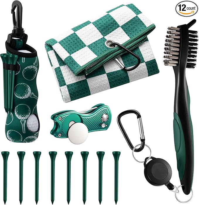 Liliful 12 Pcs Golf Accessories Kit, Include Golf Ball Bag with Hook Towel Tees Magnetic Ball Marker Divot Tool Cleaner Brush for Women Man Gifts