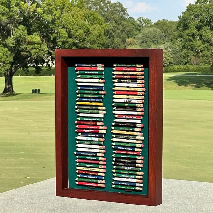 Eureka Golf Pencil Display Case | Holds 64 Round or Hexagonal Golf Pencils | Walnut Finish | Made in The USA