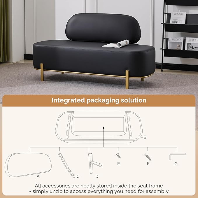 OmySalon Waiting Room Bench with Back, 55.1" Office Guest Chair, Faux Leather Upholstered Reception Seating, Lobby Bench for Beauty Salon Barbershop Airport Bank Hall Room Conference