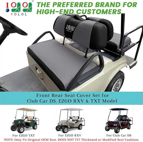 10L0L Golf Cart Front + Rear Seat Cover Set for EZGO TXT RXV 4 Passenger Models Bench Seat Covers Kit Breathable Washable Polyester Mesh Cloth Gray Black Beige Red (S+XS)