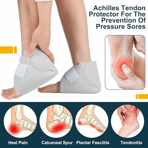 2 Pcs Heel Protectors for Pressure Sores Sheepskin Heel Pads Soft Foot Cushions Pad Heel Protectors Adjustable Foot Pillows with Securing Strap for Bed Sore Ankle Ulcers(White)