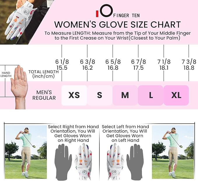 FINGER TEN Stylish Golf Gloves Women with Ball Marker 1 Pack for Left or Right Hand, Breathable Glove with Fashion Patterns for Ladies Right Left Handed Golfer