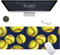Softball Large Gaming Mouse Pad,Yellow Ball Desk Mat,31.5x11.8x0.12in Extended Non-Slip Rubber Sport Mousepad,Computer Deskmat Gifts,Laptop Mice Pads Decor for Home Office