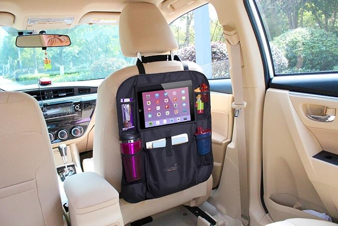 Mom's Besty Car Back Seat Organizer for Kids and Toddlers - Touch Screen Tablet Holder for Android & iOS Tablets - Multipurpose Use as Auto Seat Back Protector, Kick Mat, Car Organizer
