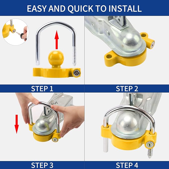 METOWARE Keyed Alike Trailer Coupler Lock Universal Adjustable Steel Trailer Hitch Lock, Anti Theft Trailer Ball Lock Towing Lock for Towing Trailer Security Fits 1-7/8",2”, 2-5/16" Coupler 2 Pack