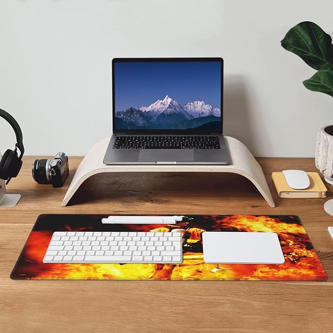 Fire Firefighter Fireman Mouse Pad, Large Big Gaming Mouse Pad Desk Pad, Mousepad with Non-Slip Rubber Base, Extended XXL Mouse Mat for Computer Laptop Office Accessories