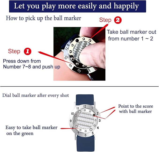 Golf Ball Marker with Carbon Fiber Ball Marker Bracelet, Golf Accessories, Golf Gifts, Golf Counter for Men Women