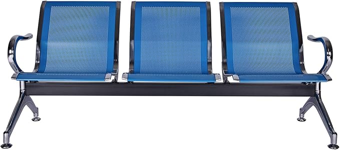 3-Seat Waiting Room Chairs - Waiting Room Bench with Arms Airport Reception Bench Guest Reception Chairs Lobby Bench Waiting Area for Airport Market Bank Hospital School Barbersho, Blue
