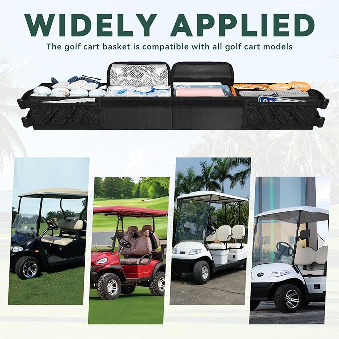 Golf Cart Storage Organizer, Golf Cart Front Storage Basket with Insulated Compartment No-Drilling Golf Cart Basket Compatible with EZGO, Club Car, Kandi Electirc Golf Carts