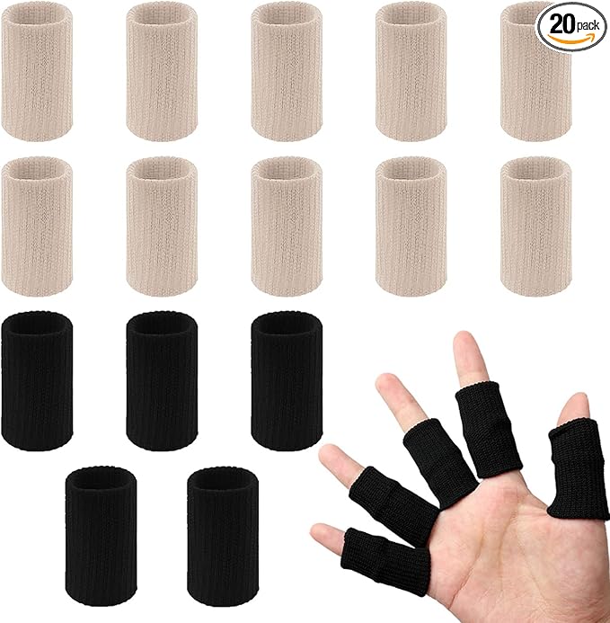 20 PCS Finger Sleeves Protectors, Sport Finger Splints Thumb Brace Support Finger Brace Elastic Thumb Sleeves for Relieving Pain Arthritis Trigger Finger(Black, light skin tone)