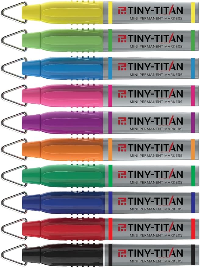 Tiny-Titan Mini Markers, Keychain Clip, Golf Ball Marker, Clip On Nurse's Badge - BLUE Ink - Fine Point - 4 Pens