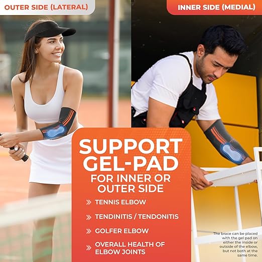 DR. BRACE® Elite Elbow Brace Support, Breathable Elbow Compression Sleeve with Gel Pad for Golfer's, Tennis Elbow & Tendonitis Treatment & Pain Relief 2024 (Grey-Orange, Medium)