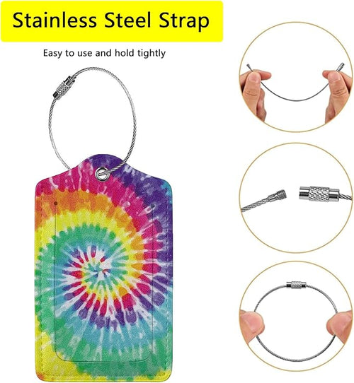 2 Pack Tie Dye Luggage Tags for Suitcases, Cool Leather Luggage Tag for Travel, Bag Tag Privacy Name ID Card Bag Labels for Friends Adults Kids Tourists