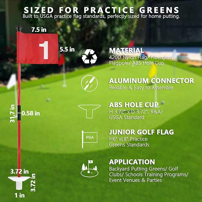 Golf Flagstick for Portable Sectional Yard - Foldable Golf Pin Flag with Putting Flag Ideal for Backyard Practice & Home Golf Setup