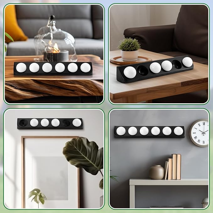 Wooden Golf Ball Display Case Black Ball Holder Wall Mount Stand Wall Mountable Shelf for Collector Sports Memorabilia Decoration Supplies (Black)