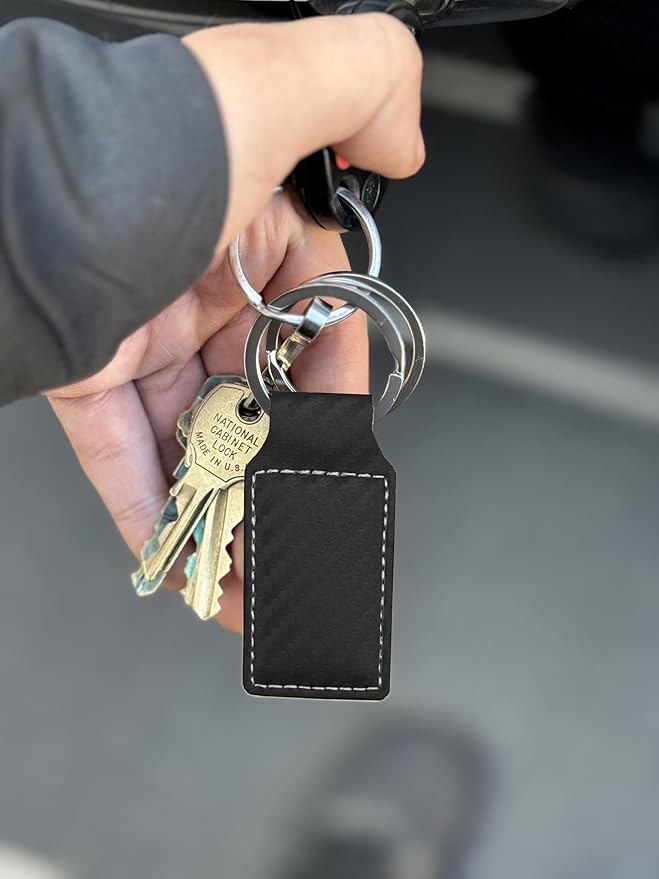 LaserGram Rectangle Keychain, Coat of Arms Germany, Personalized Engraving Included (Carbon Fiber Black with Silver)