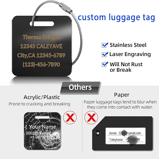 (5Pack) Custom Personalized Luggage Tags-Customized Unique tag for Suitcase Backpack Travel,Bags (Wine red (3.8×2))