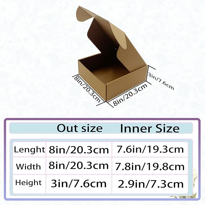 8x8x3 Inches Shipping Boxes Set of 25，Brown Cardboard Boxes Recyclable Corrugated Mailers for Small Business, E-commerce, Gift Packaging Storage Boxes Products Box Self-Locking Folding Boxes