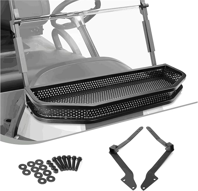 Club Car DS/Precedent Front Cargo Basket Clay Outer Utility with Mounting Brakets for Gas & Electric Golf Carts, Heavy-Duty Steel Drop Mesh Storage Rack