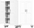 61" Tall Metal Garage Storage Cabinet with Wheels and Locking Doors and Tall Rolling Steel Tool Cabinet with 3 Adjustable Shelves for Garage,Home,Office,Shop (White)