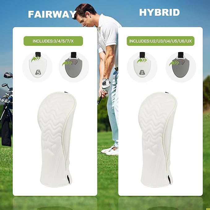 4pcs or 1pc Golf Club Head Covers for Woods, Driver, Fairway, Hybrid – Premium PU Leather with Interchangeable Tags & Magnetic Blade and Mallet Putter Covers