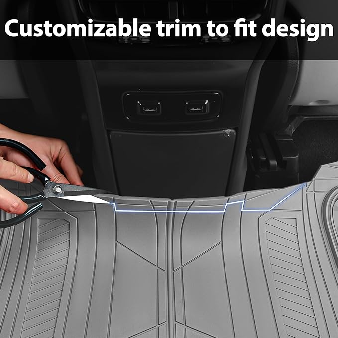 CAR PASS Heavy Duty Rubber Car Mats, Gray Deep Dish All-Weather Car Floor Mat Full Set Durable Anti-Slip 3D Rhombus Waterproof Trim Fit Liner Universal Fit Automotive,Sedan,SUV,Truck, 3 Pcs Light Gray