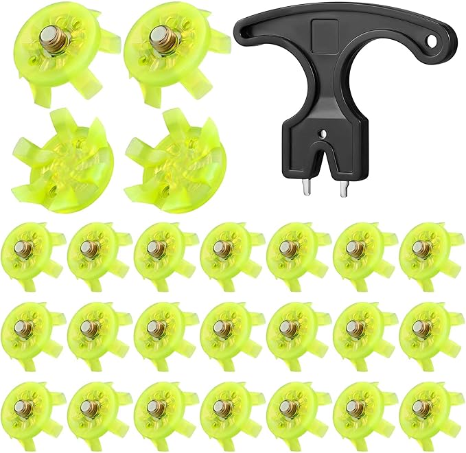 Cozypower 31 Pcs Golf Spikes Set Includes 30 Pcs Golf Cleats Replacement Black Cleats Spanner Metal Thread Screw 6 mm Dia Spike Tool for Lawn Cricket Shoe Player Lover(Green)